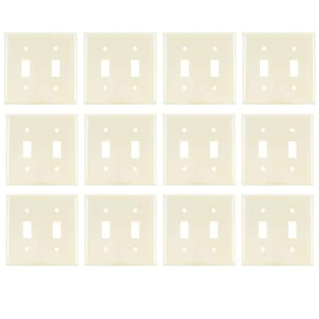 Sunlite 2 Gang Toggle Switch Plate Standard Size Smooth Surface Round Edges Wall Cover, Ivory, 12PK 40886-NS